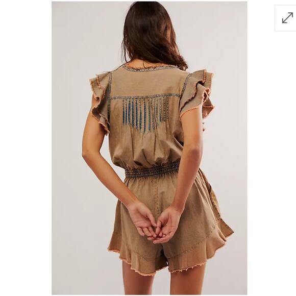 FREE PEOPLE FP One Naya Chambray Romper - Peach - Picture 3 of 14